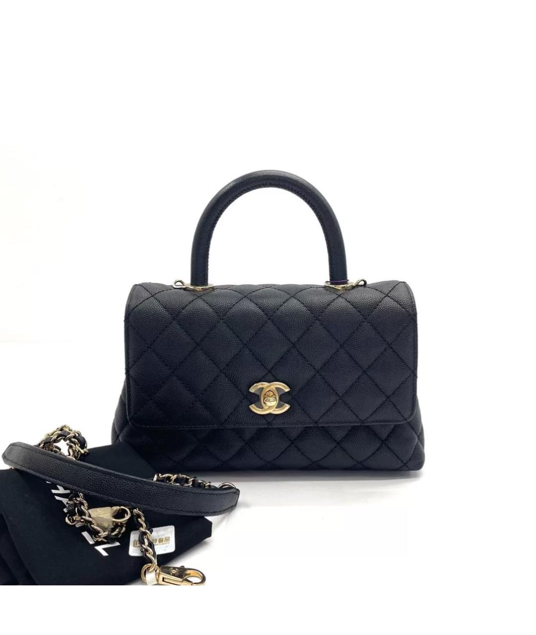 CHANEL Черная кожаная сумка с короткими ручками, фото 8