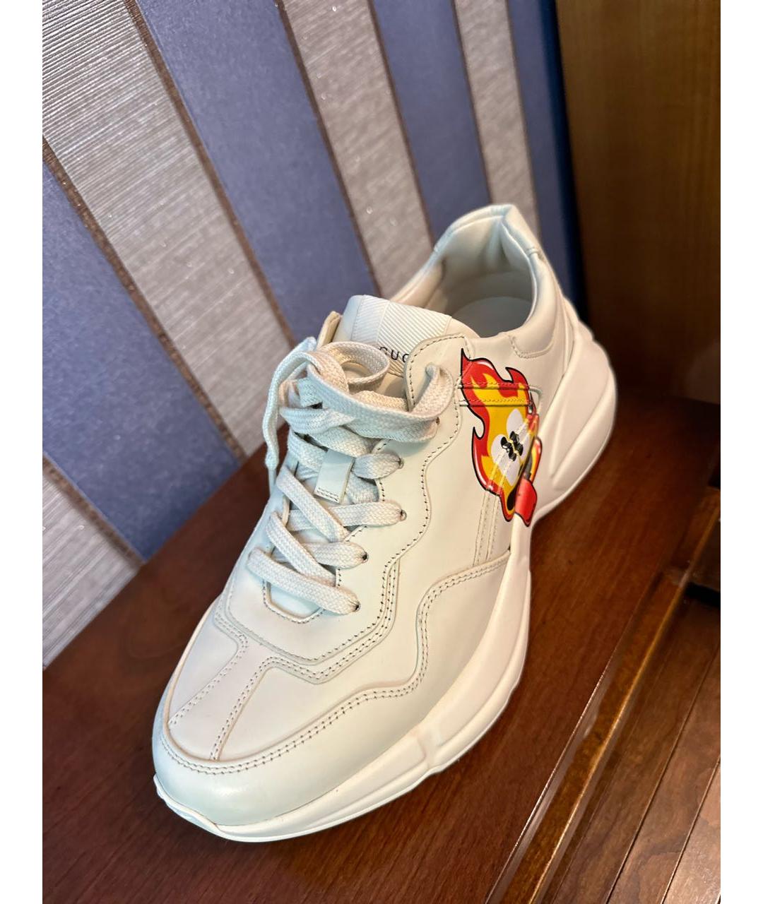 GUCCI Бежевые кожаные низкие кроссовки / кеды, фото 8