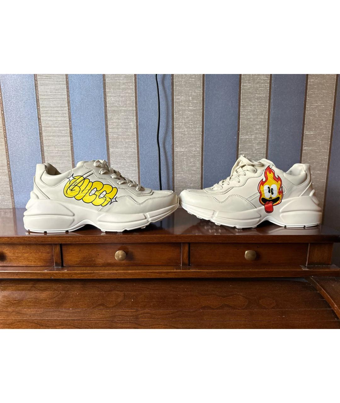 GUCCI Бежевые кожаные низкие кроссовки / кеды, фото 5