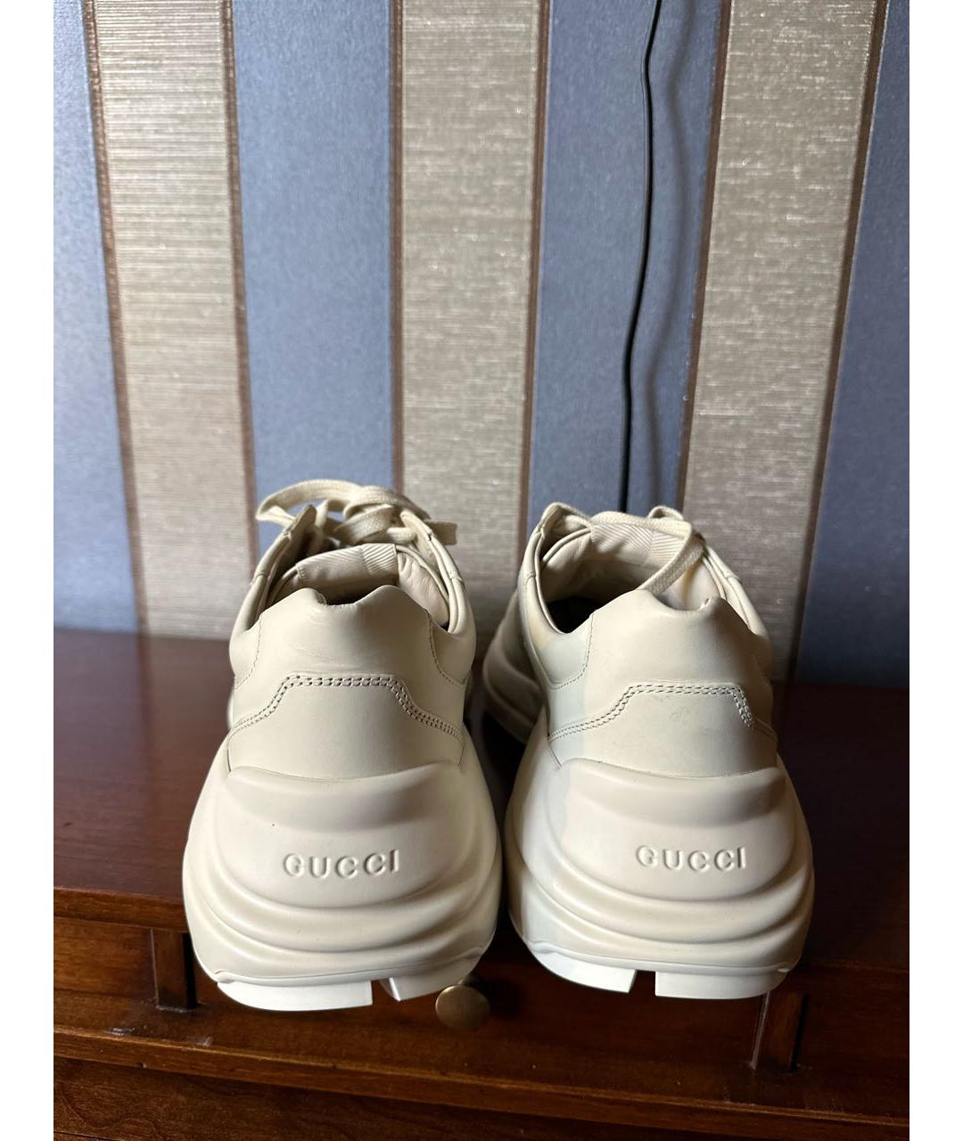 GUCCI Бежевые кожаные низкие кроссовки / кеды, фото 4