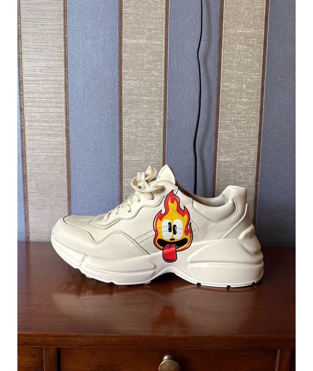 GUCCI Бежевые кожаные низкие кроссовки / кеды, фото 9