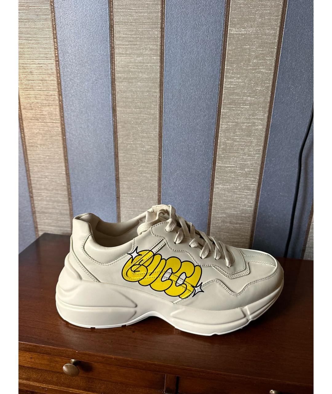 GUCCI Бежевые кожаные низкие кроссовки / кеды, фото 6