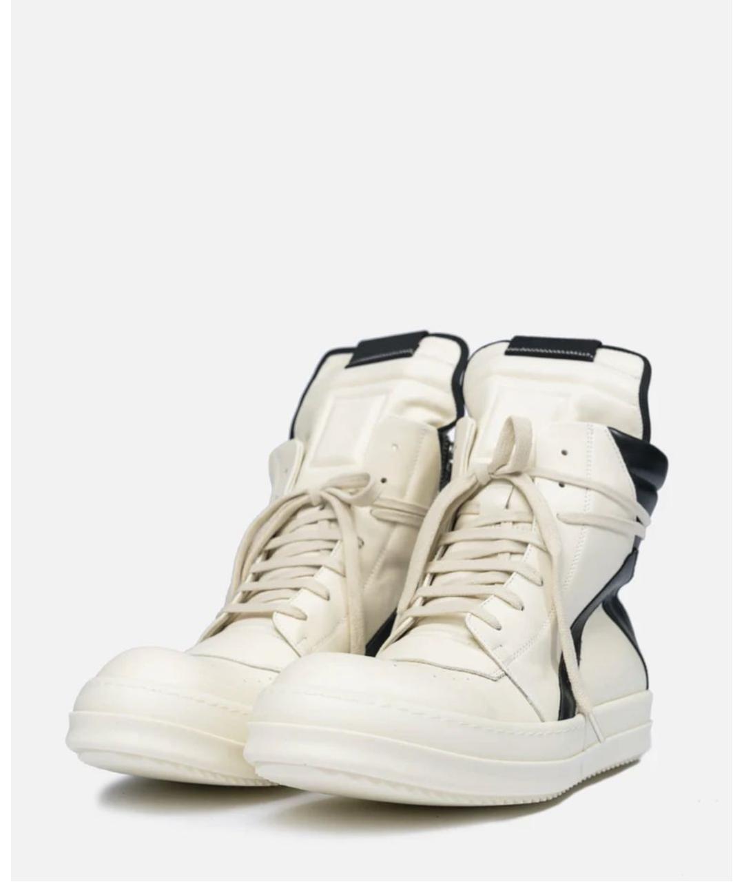 RICK OWENS Белые кожаные высокие кроссовки / кеды, фото 2