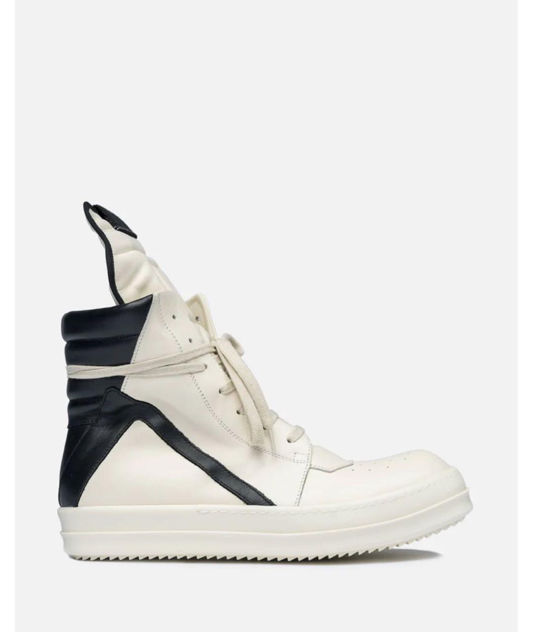 RICK OWENS Белые кожаные высокие кроссовки / кеды, фото 7