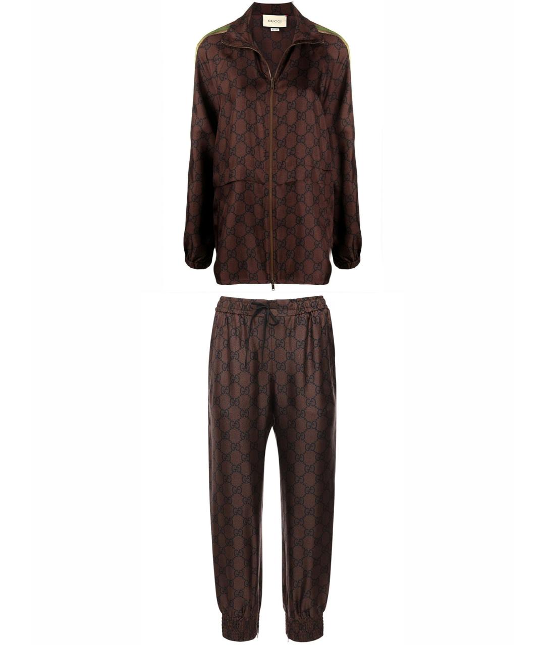 GUCCI Коричневый шелковый костюм с брюками, фото 1
