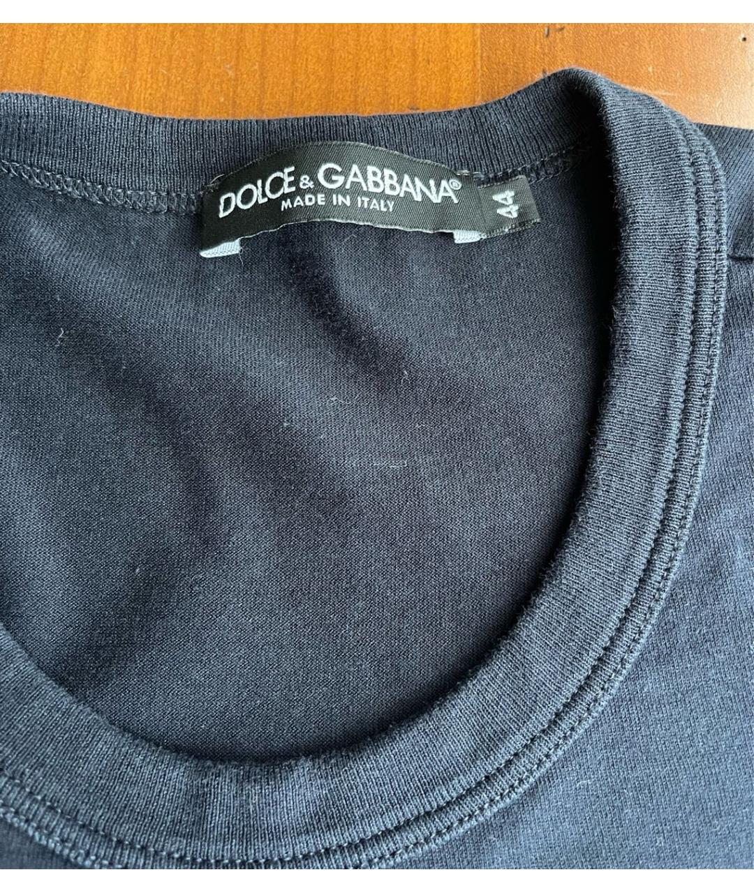 DOLCE&GABBANA Темно-синяя хлопковая футболка, фото 3