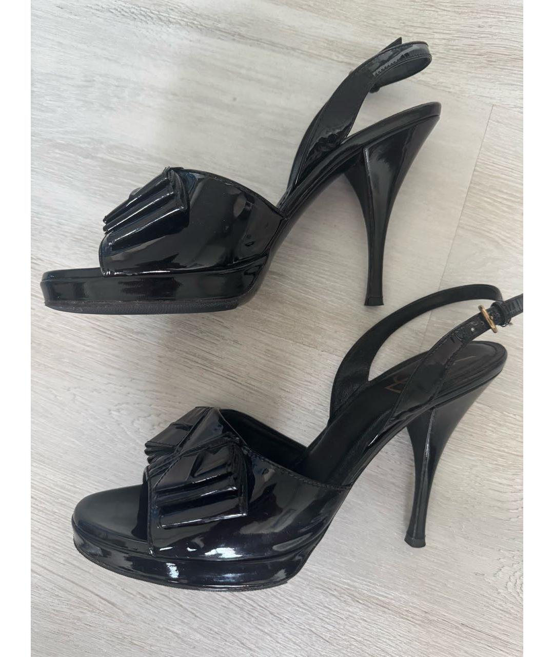 SAINT LAURENT Черные босоножки из лакированной кожи, фото 7