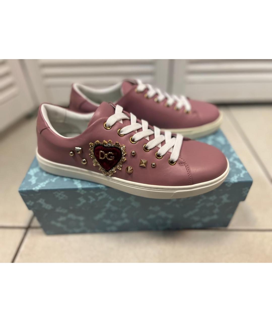 DOLCE&GABBANA Розовые кожаные кеды, фото 3