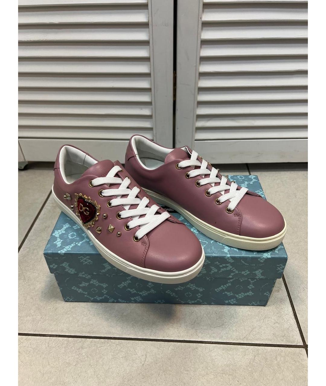 DOLCE&GABBANA Розовые кожаные кеды, фото 2