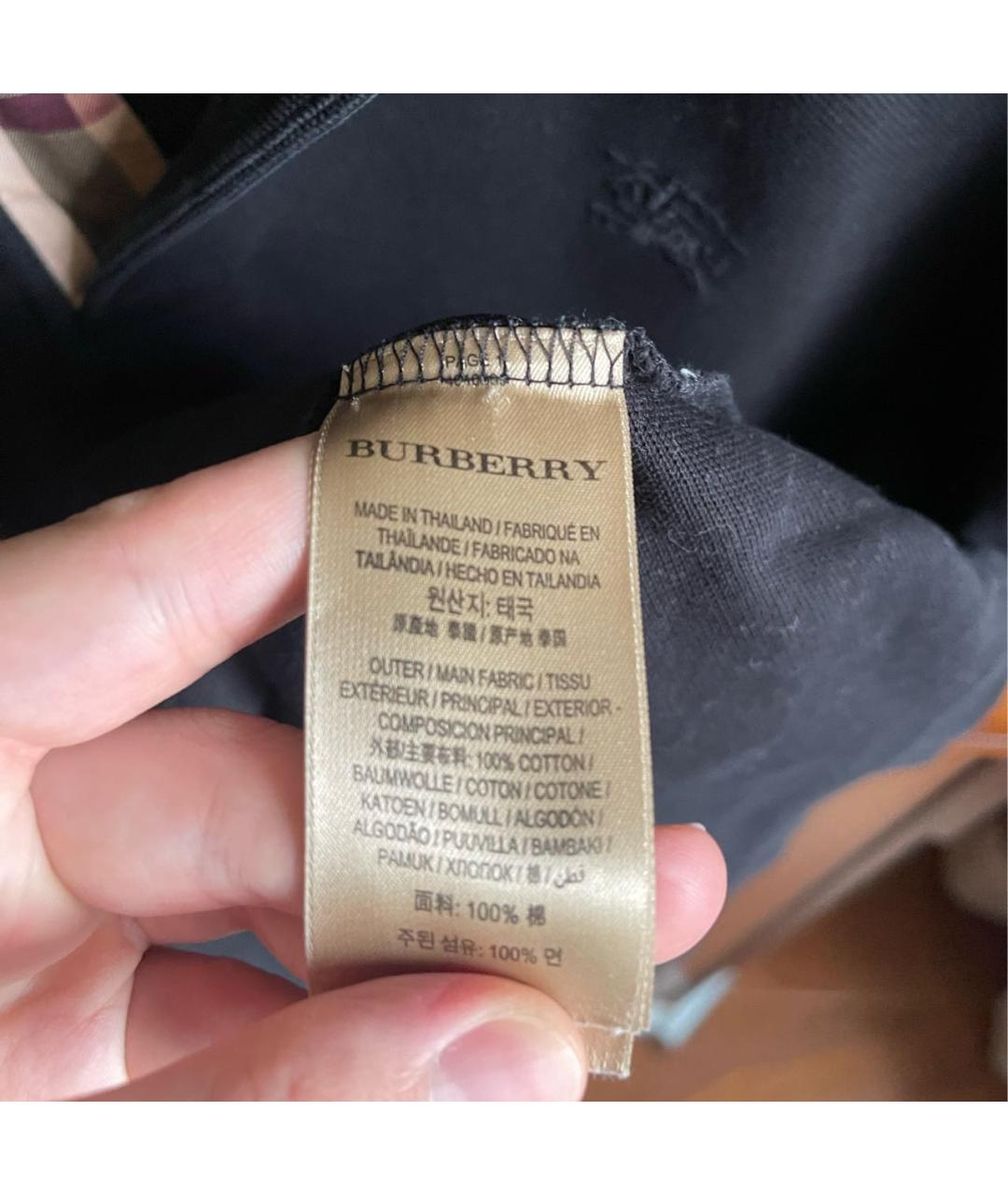 BURBERRY Черное хлопковое поло с коротким рукавом, фото 4