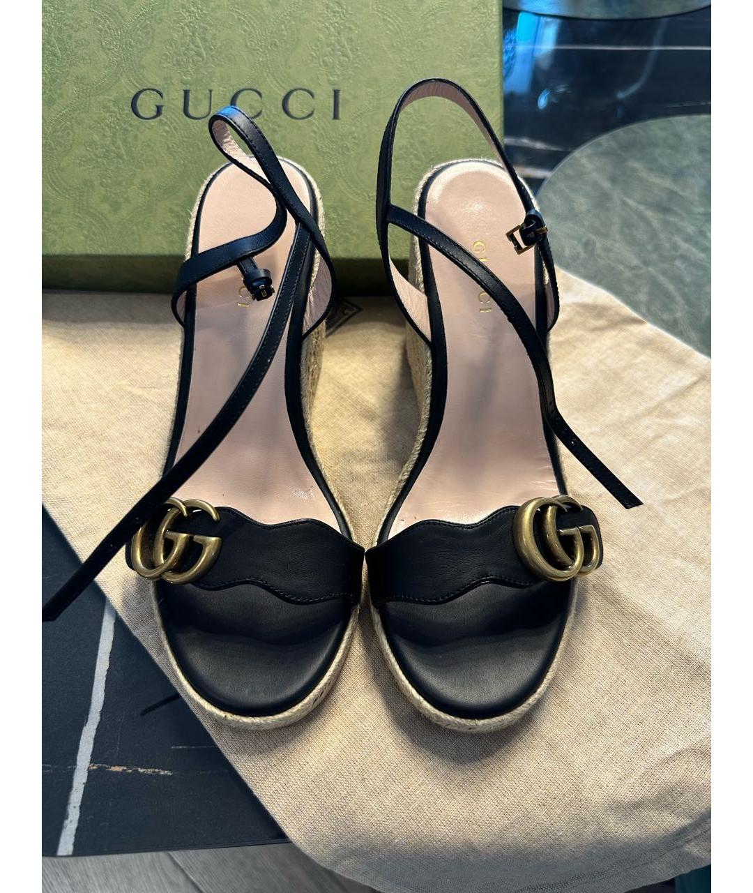 GUCCI Черные кожаные босоножки, фото 2