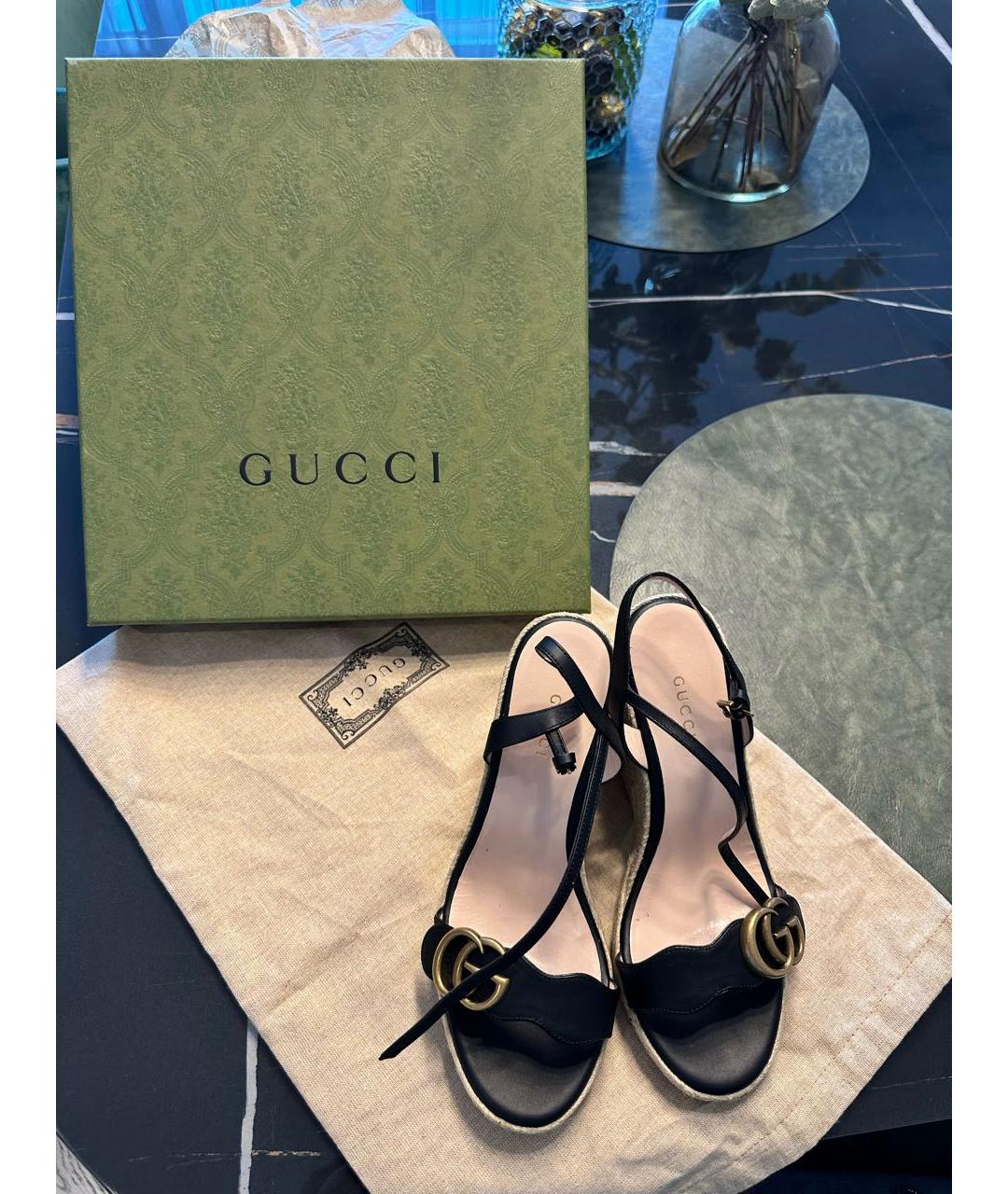 GUCCI Черные кожаные босоножки, фото 7