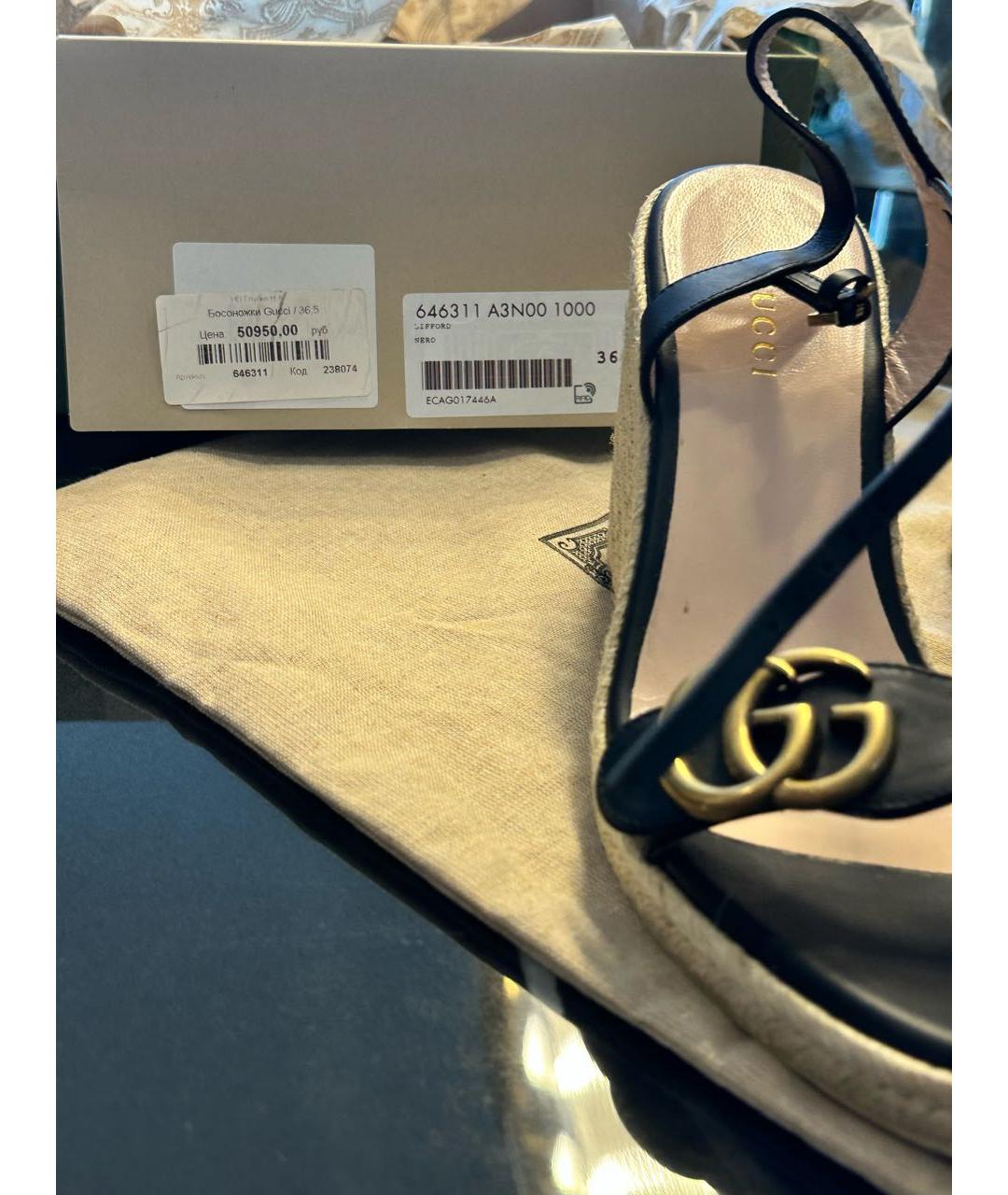 GUCCI Черные кожаные босоножки, фото 5