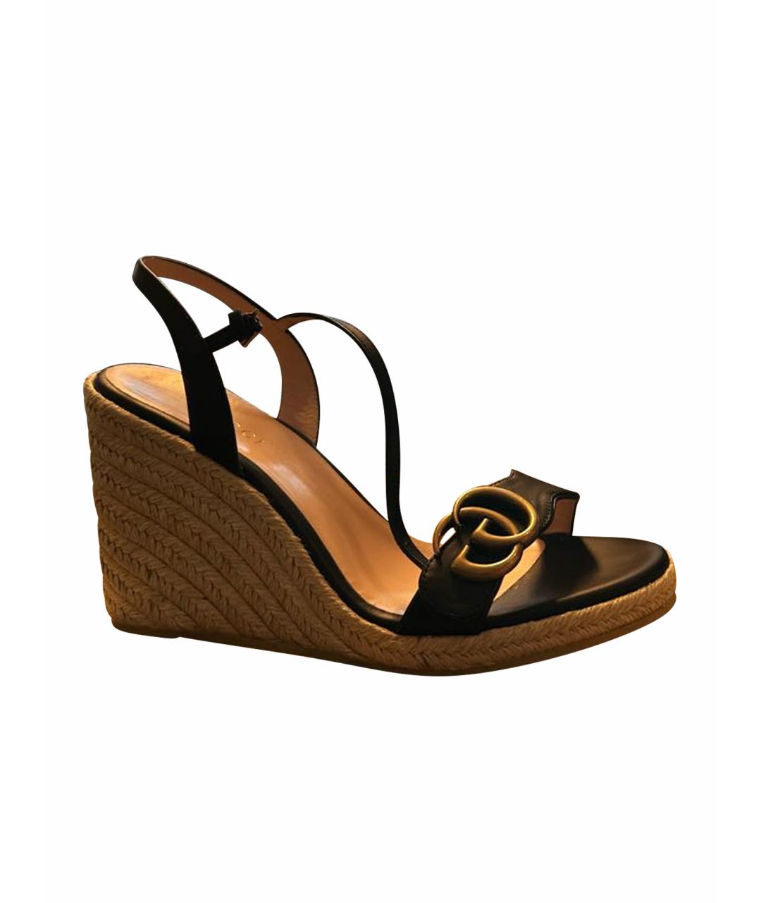 GUCCI Черные кожаные босоножки, фото 1