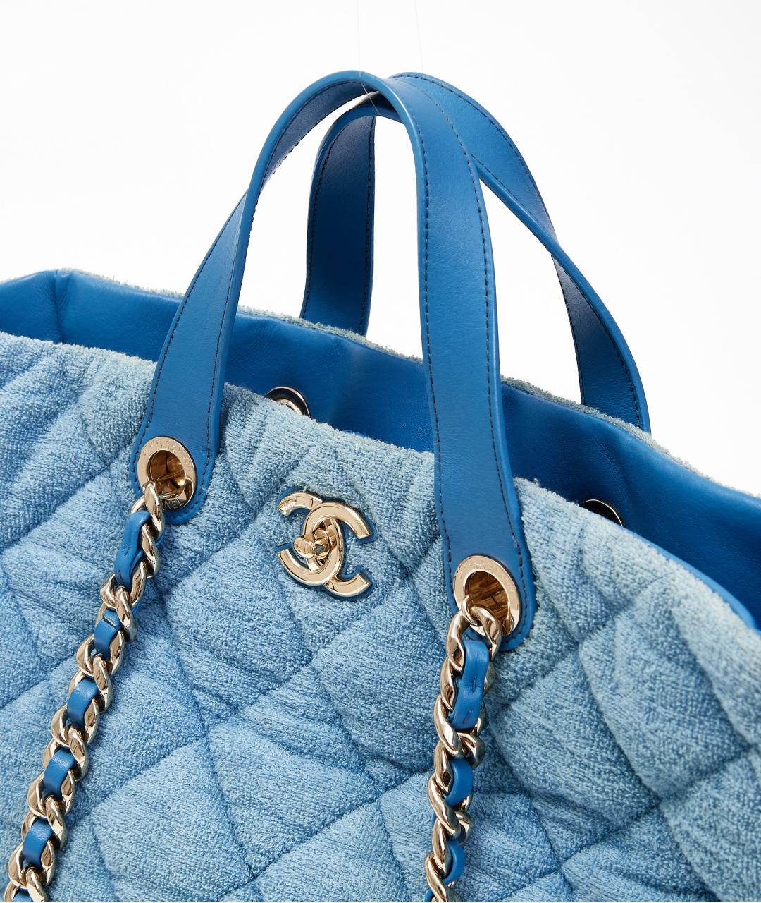 CHANEL Голубая тканевая сумка тоут, фото 3