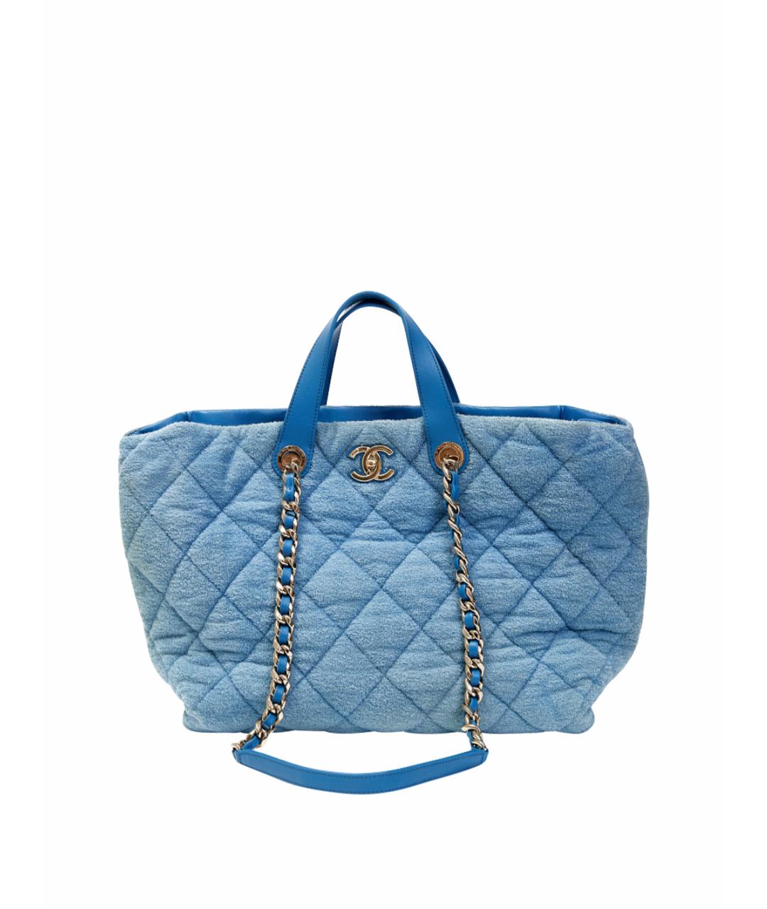 CHANEL Голубая тканевая сумка тоут, фото 1
