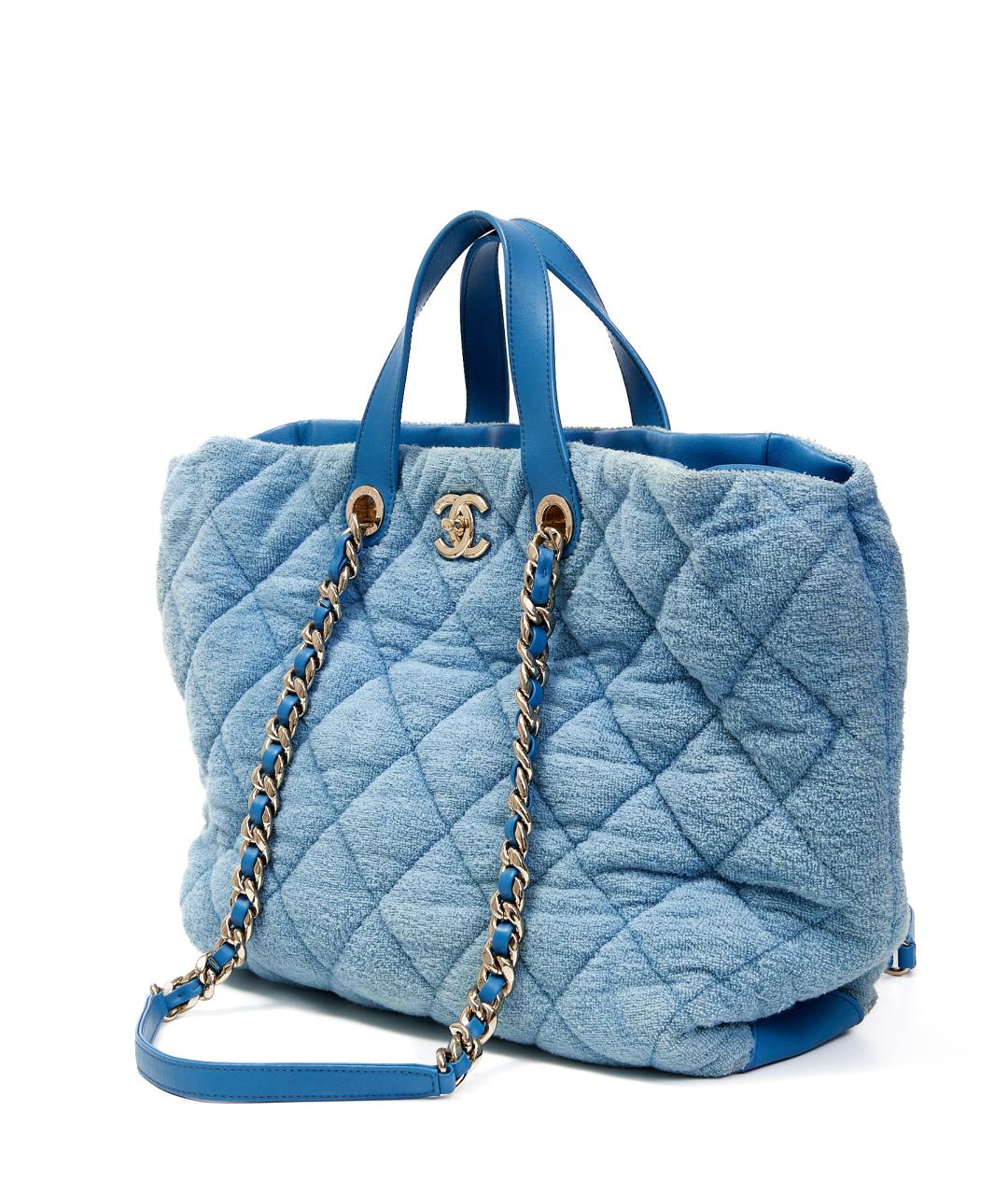 CHANEL Голубая тканевая сумка тоут, фото 2