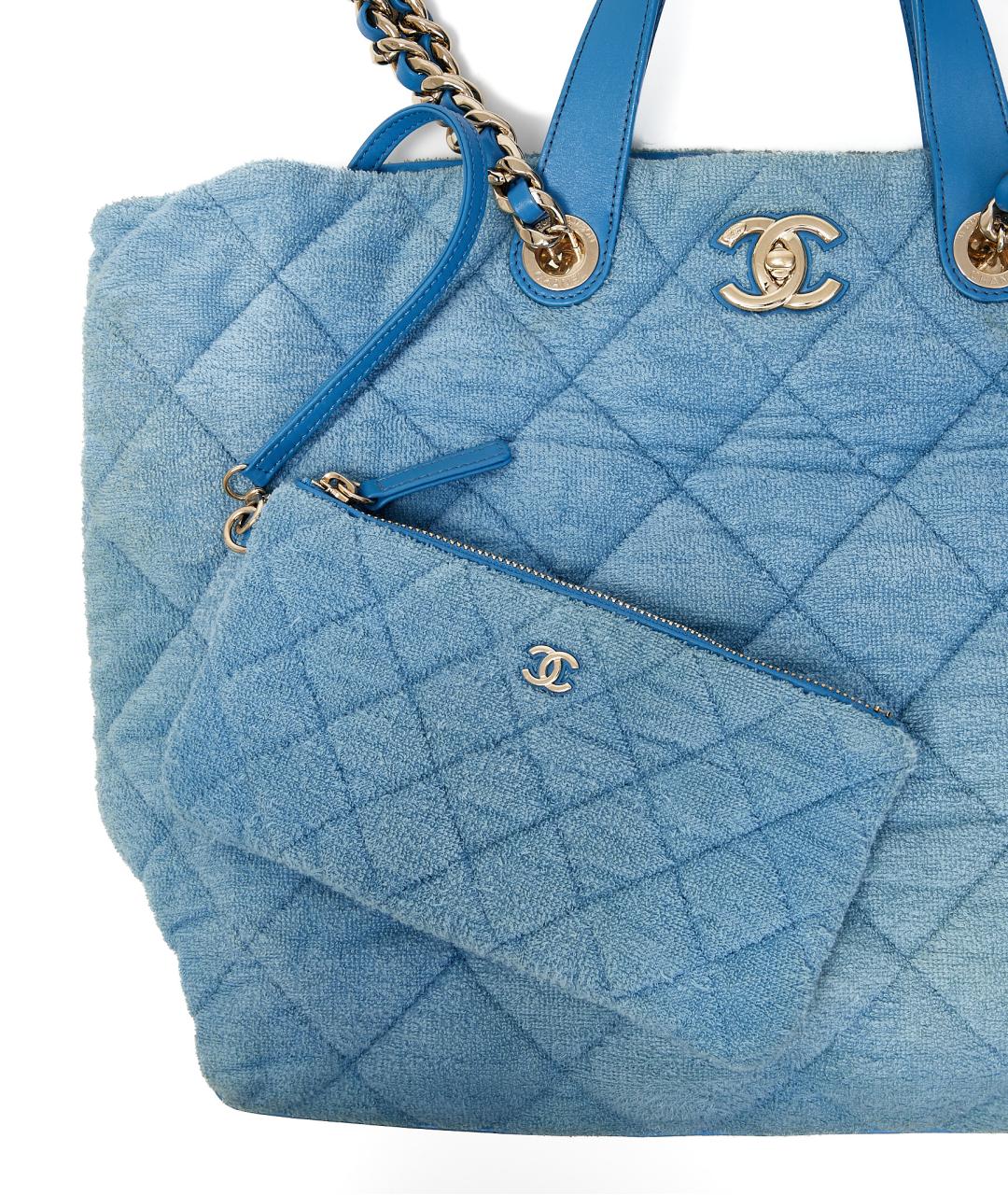 CHANEL Голубая тканевая сумка тоут, фото 7