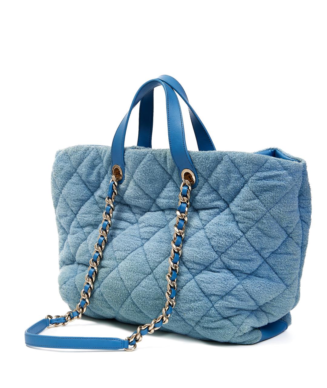 CHANEL Голубая тканевая сумка тоут, фото 4