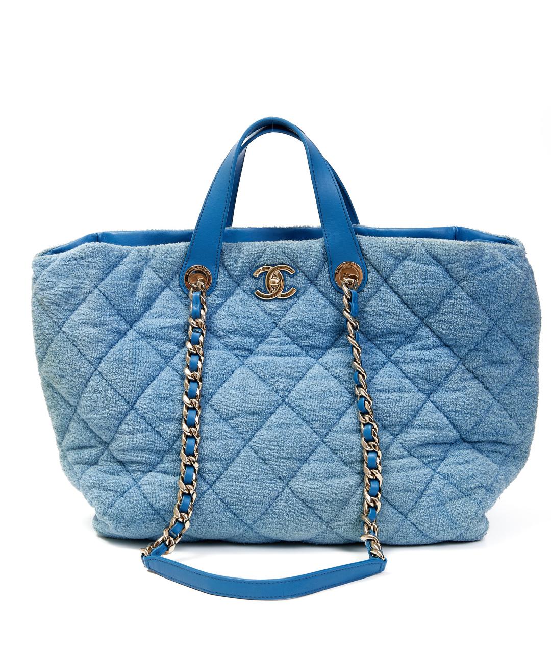 CHANEL Голубая тканевая сумка тоут, фото 8