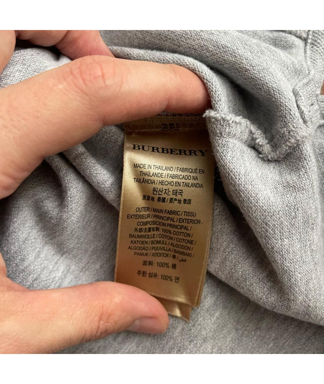 BURBERRY Серое хлопковое поло с коротким рукавом, фото 7