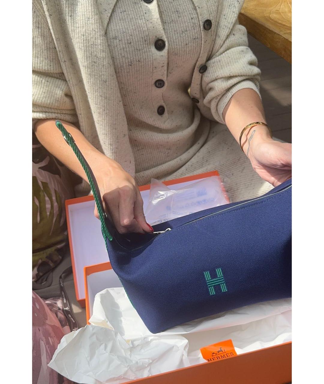 HERMES Синяя тканевая косметичка, фото 4