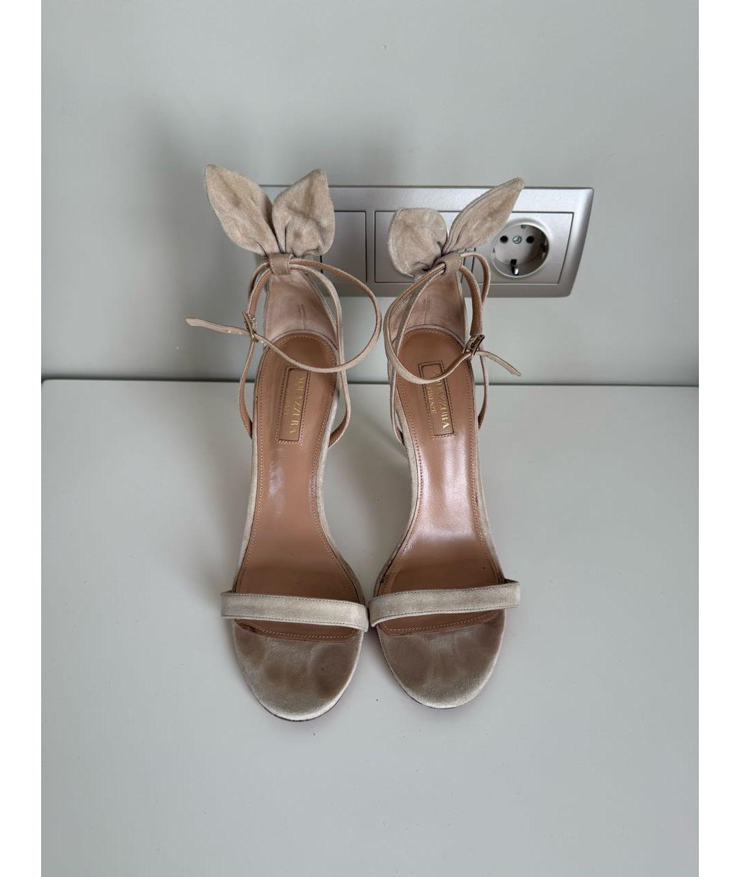 AQUAZZURA Бежевые замшевые босоножки, фото 3