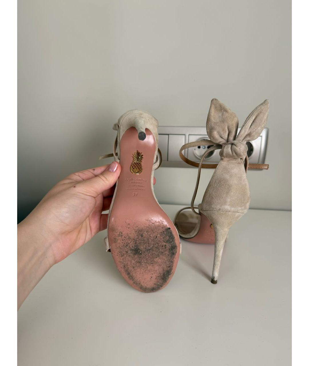 AQUAZZURA Бежевые замшевые босоножки, фото 6