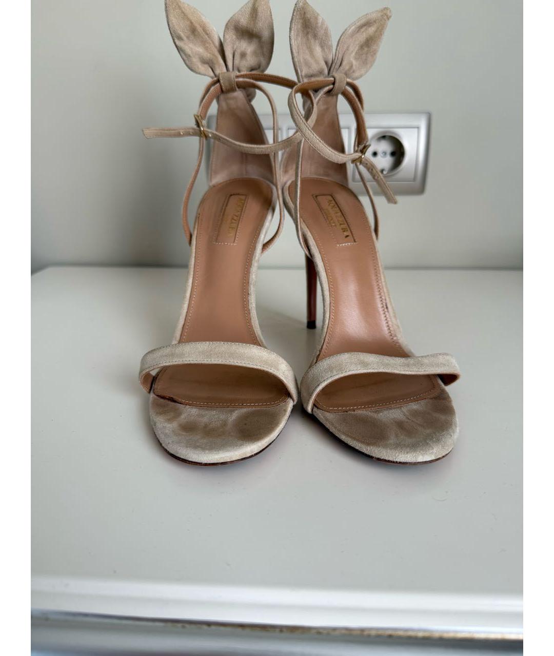 AQUAZZURA Бежевые замшевые босоножки, фото 4