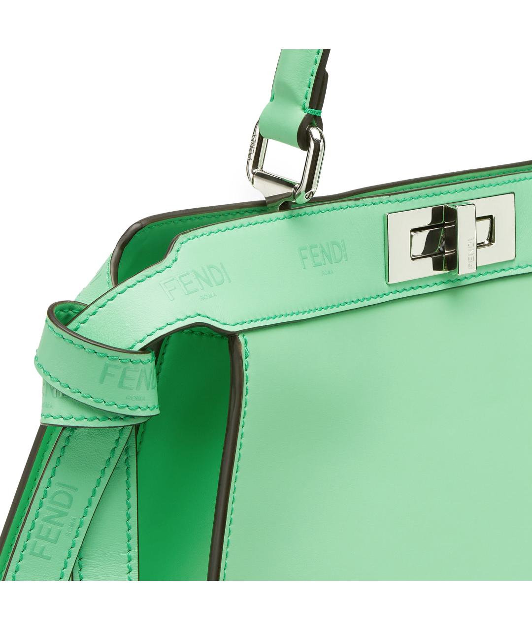 FENDI Зеленая кожаная сумка с короткими ручками, фото 6