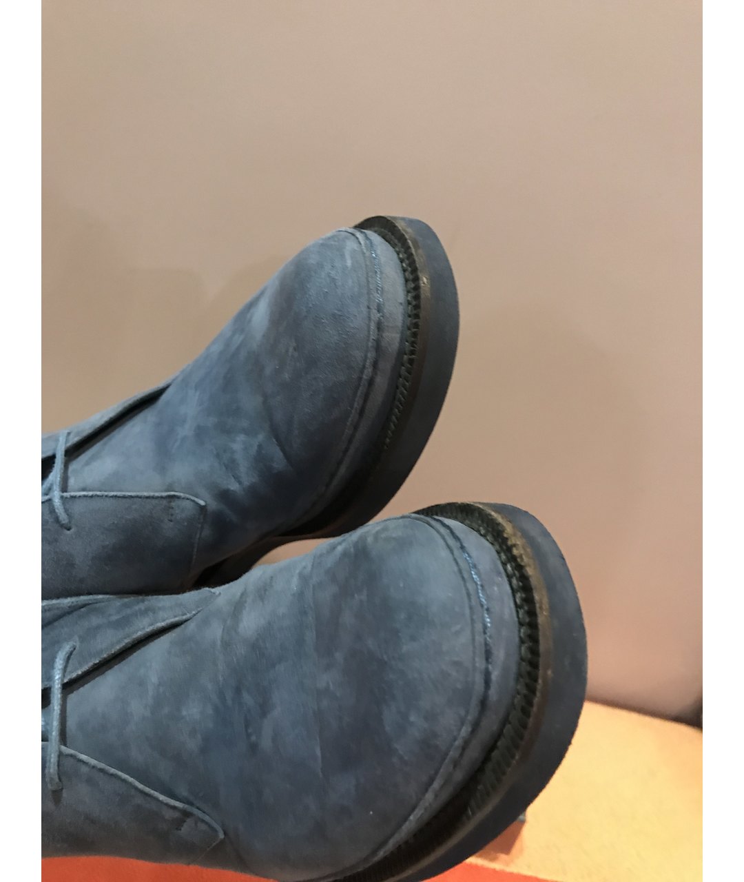 LORO PIANA Голубые замшевые ботинки, фото 6