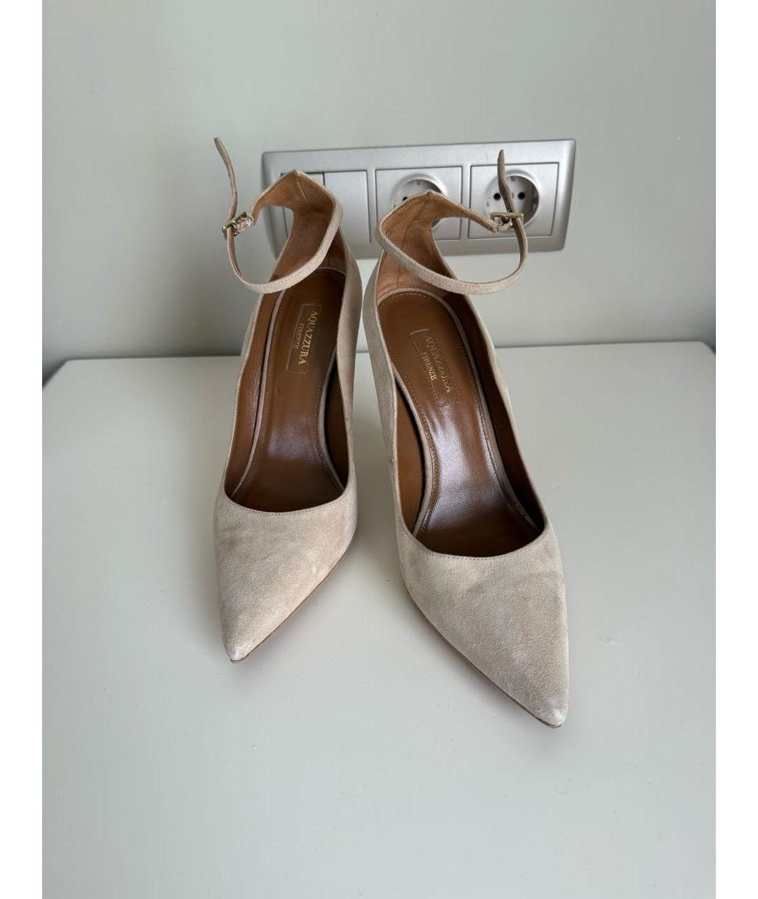 AQUAZZURA Бежевые замшевые туфли, фото 8
