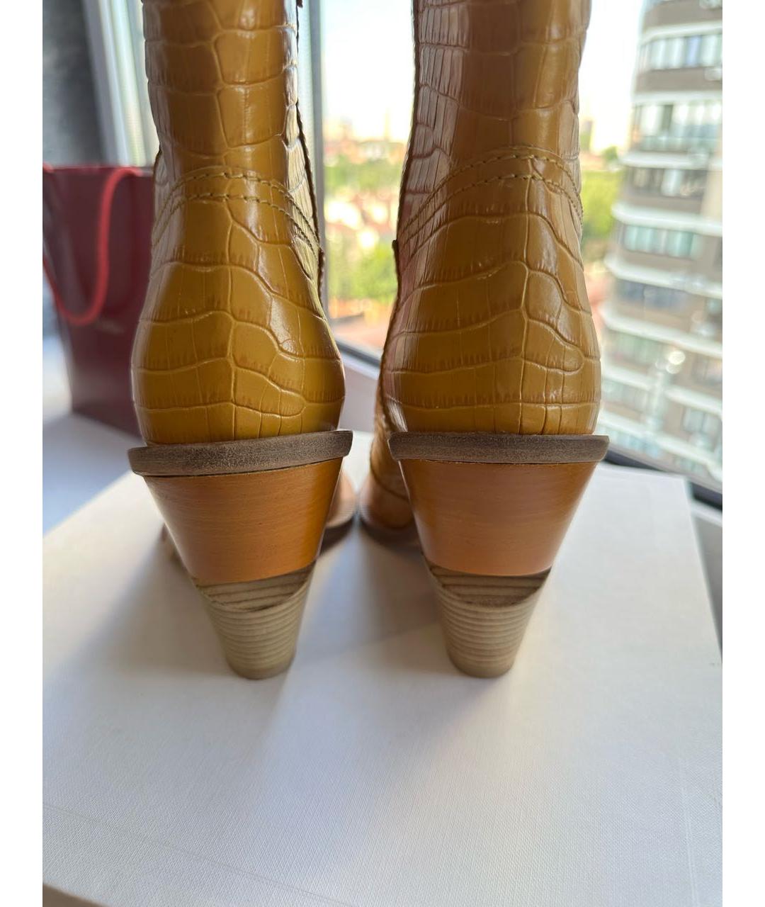 FENDI Горчичные кожаные сапоги, фото 4