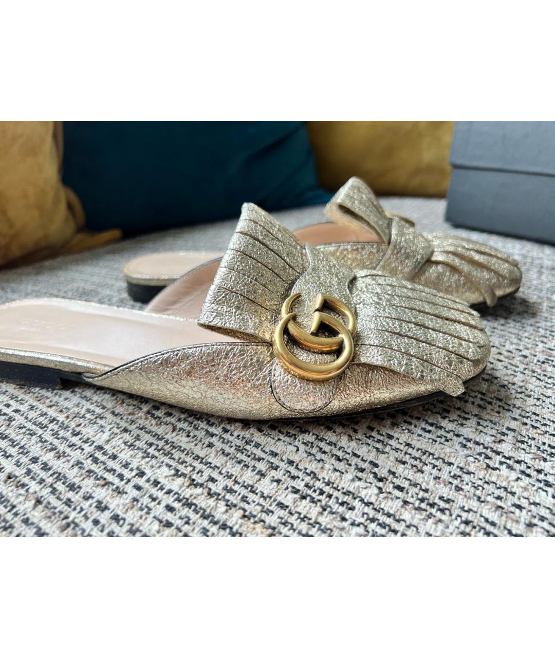 GUCCI Золотые кожаные мюли, фото 5