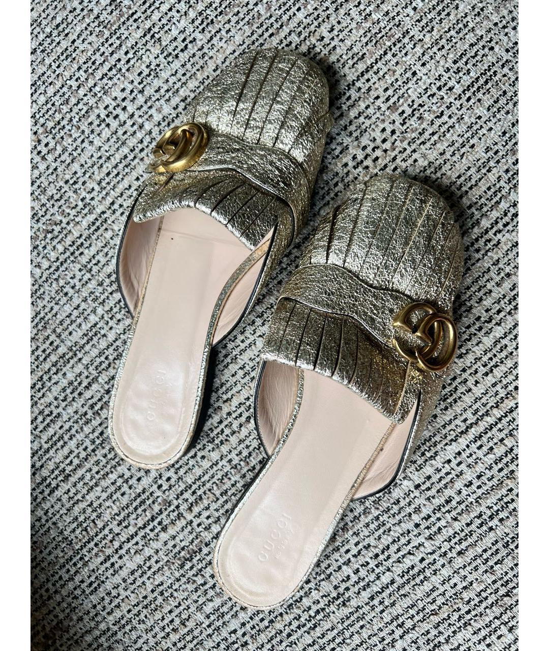 GUCCI Золотые кожаные мюли, фото 2