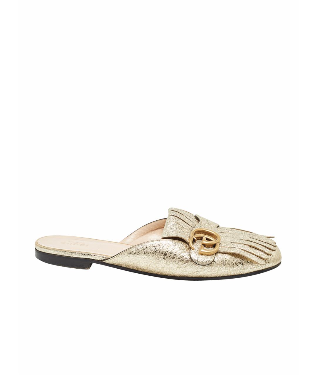 GUCCI Золотые кожаные мюли, фото 1