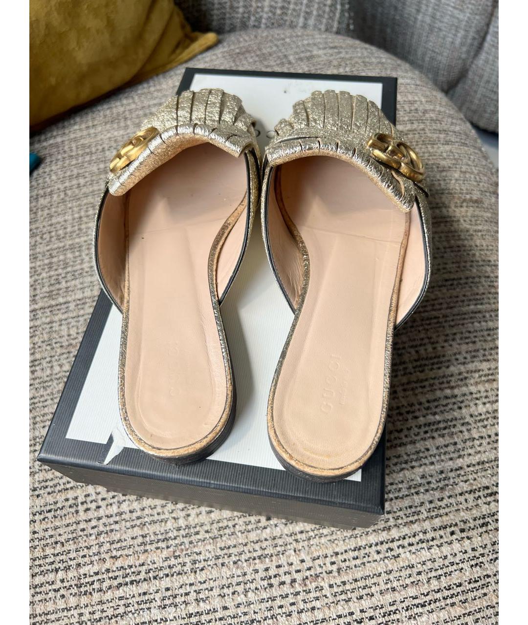GUCCI Золотые кожаные мюли, фото 4