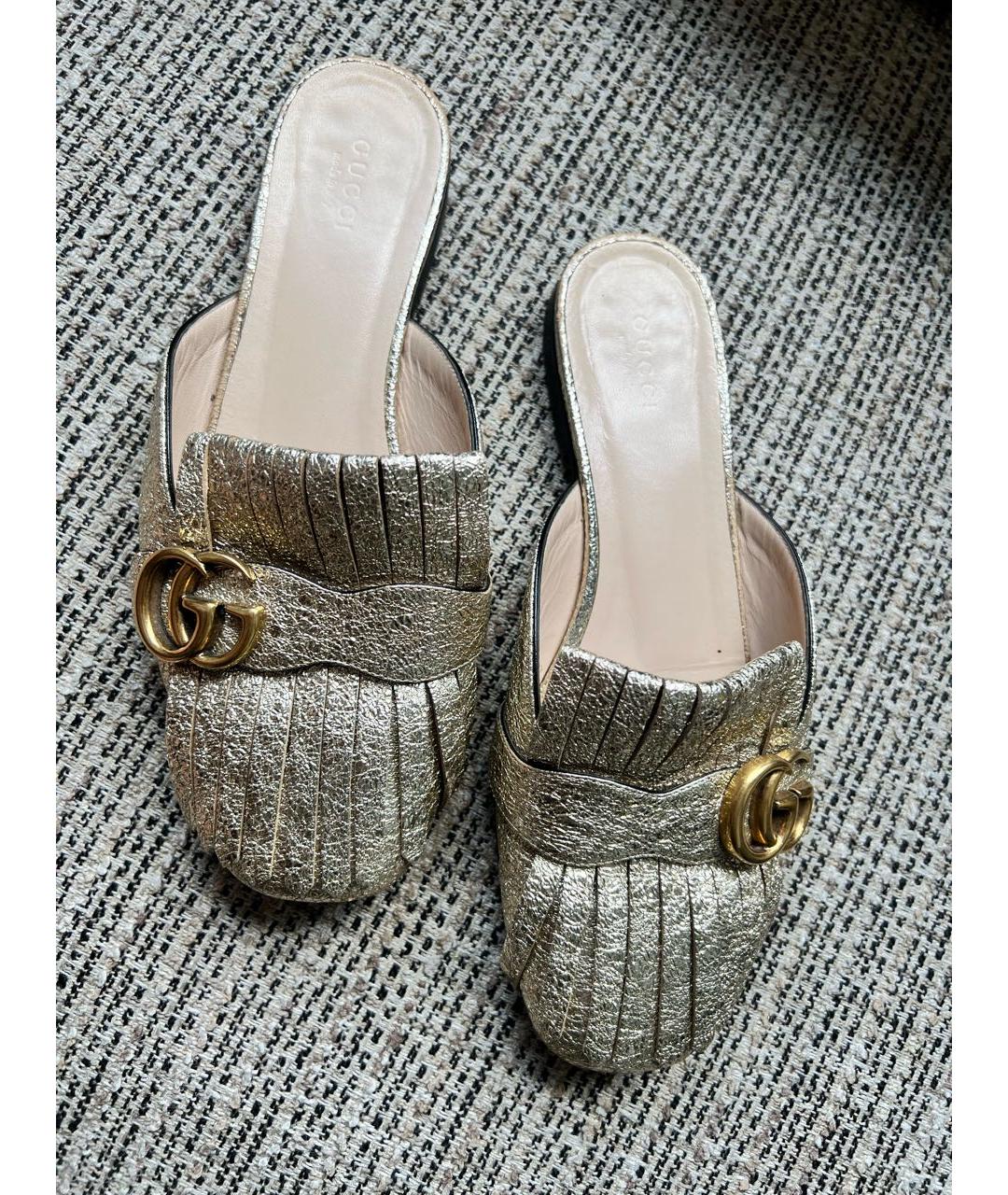 GUCCI Золотые кожаные мюли, фото 3