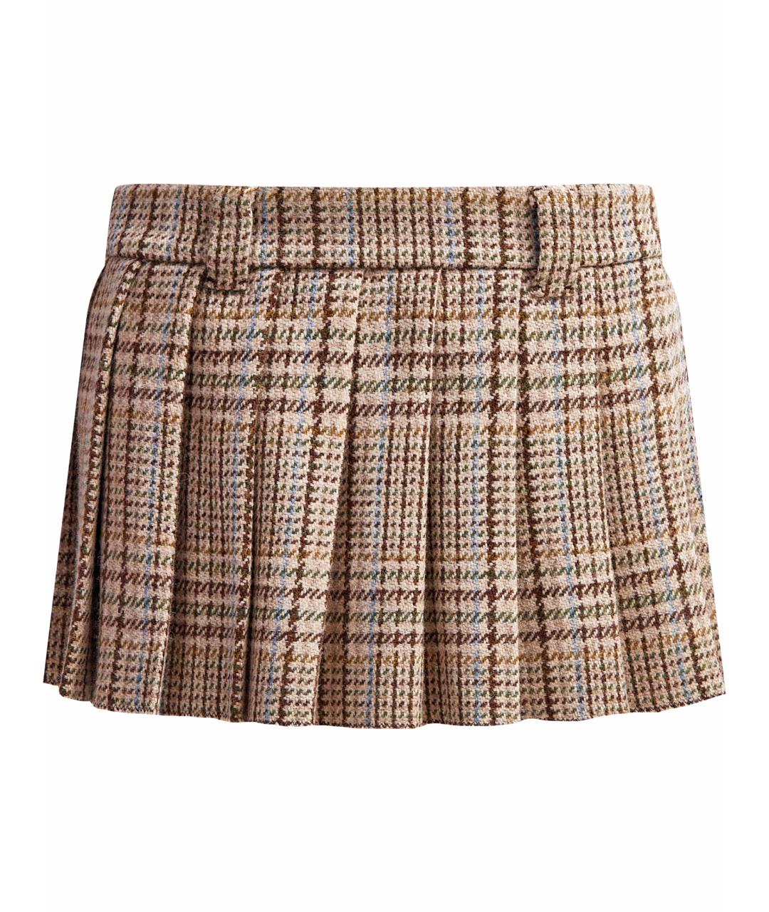 MIU MIU Бежевая шерстяная юбка мини, фото 1
