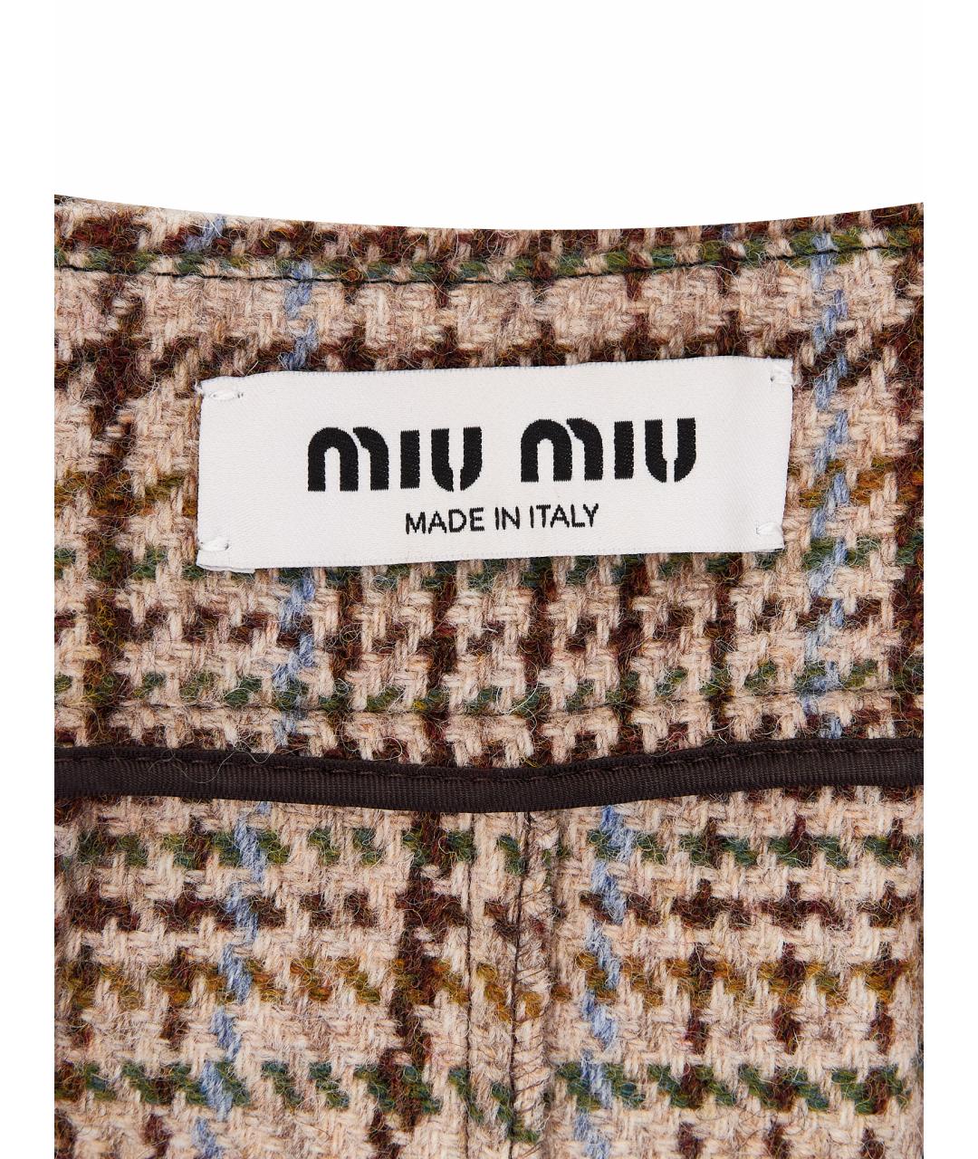 MIU MIU Бежевая шерстяная юбка мини, фото 10