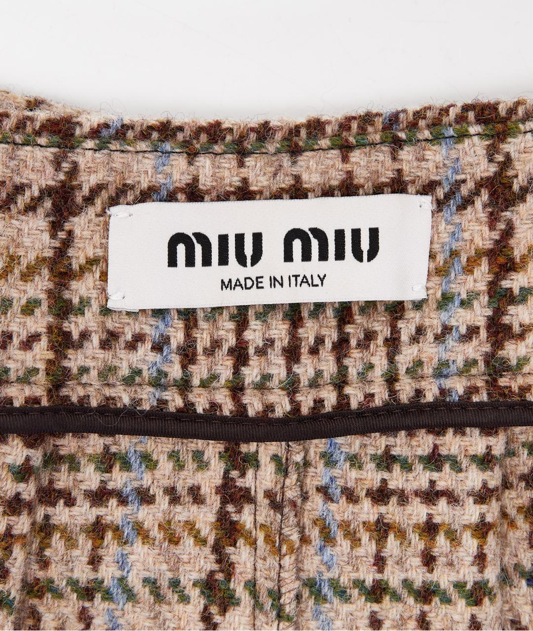 MIU MIU Бежевая шерстяная юбка мини, фото 5