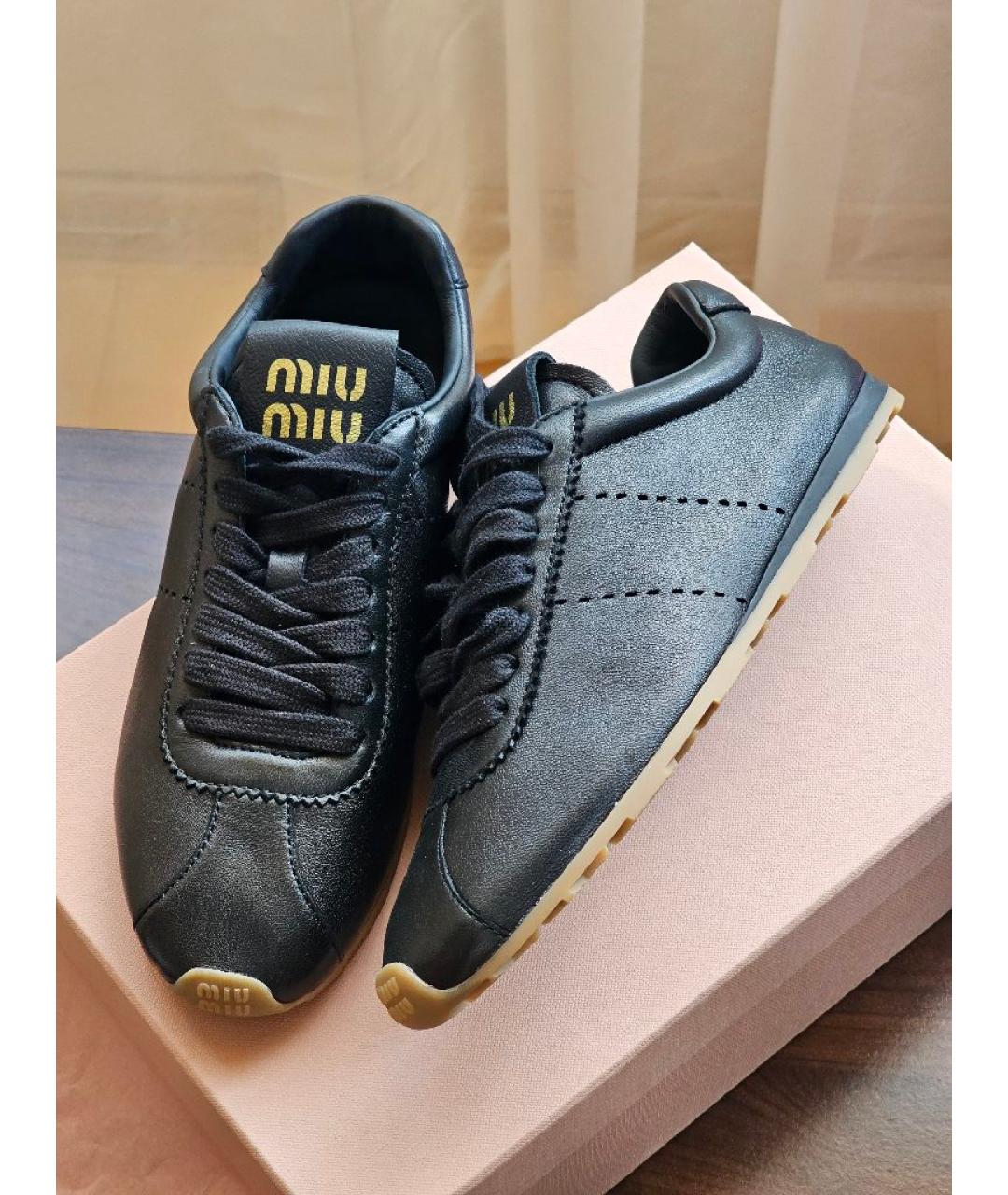 MIU MIU Черные кожаные кеды, фото 4