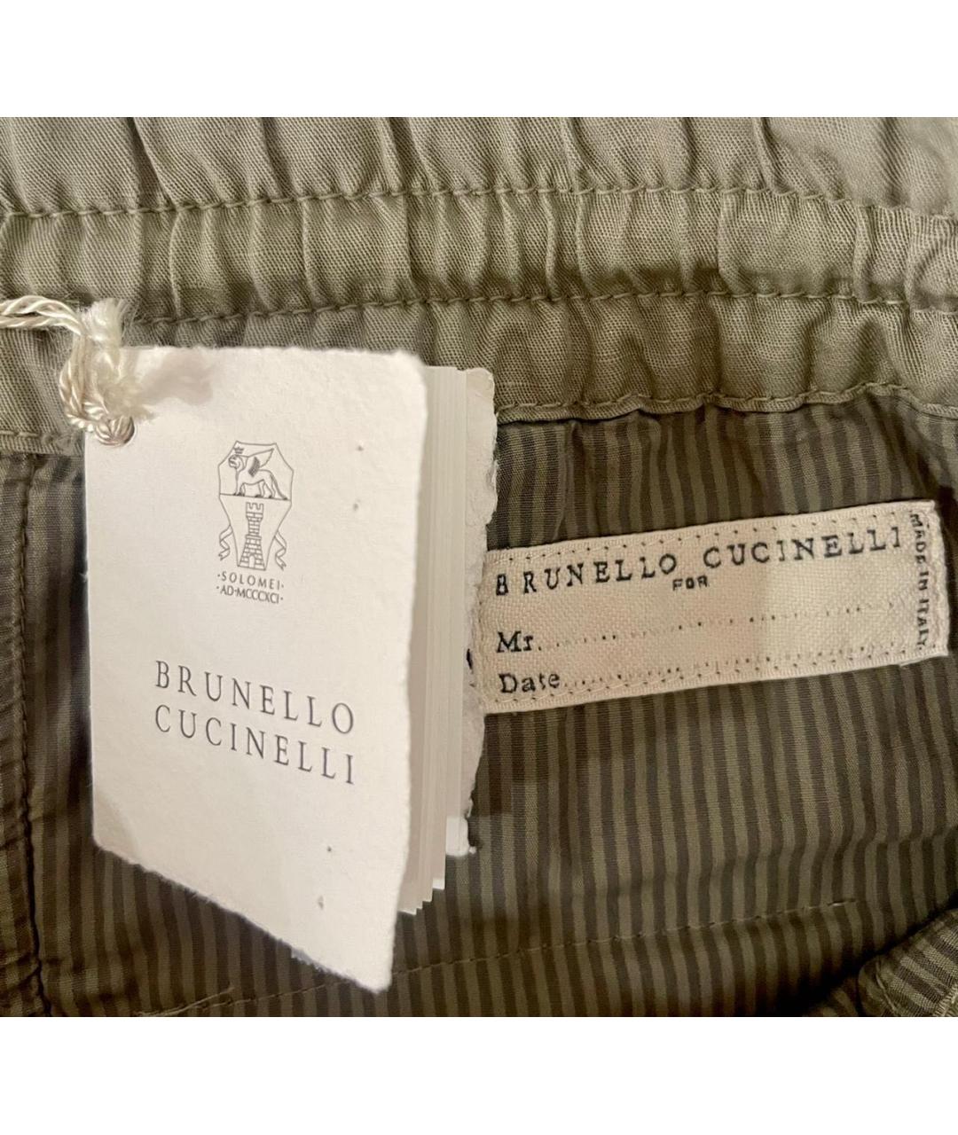 BRUNELLO CUCINELLI Хаки хлопковые повседневные брюки, фото 3