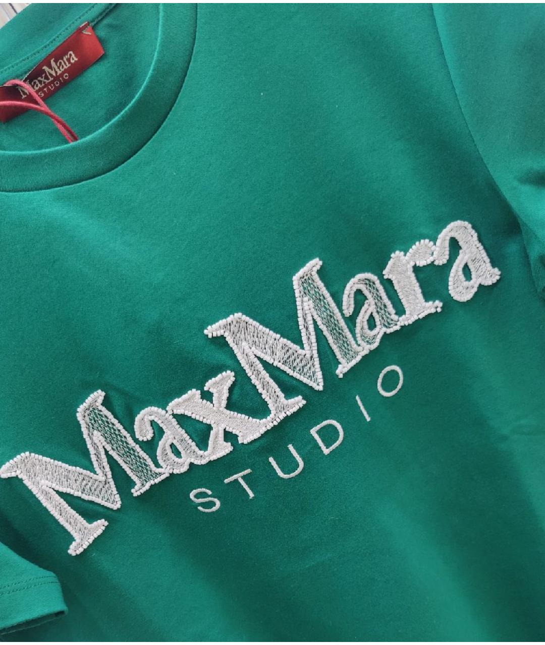 MAX MARA STUDIO Зеленая хлопковая футболка, фото 4