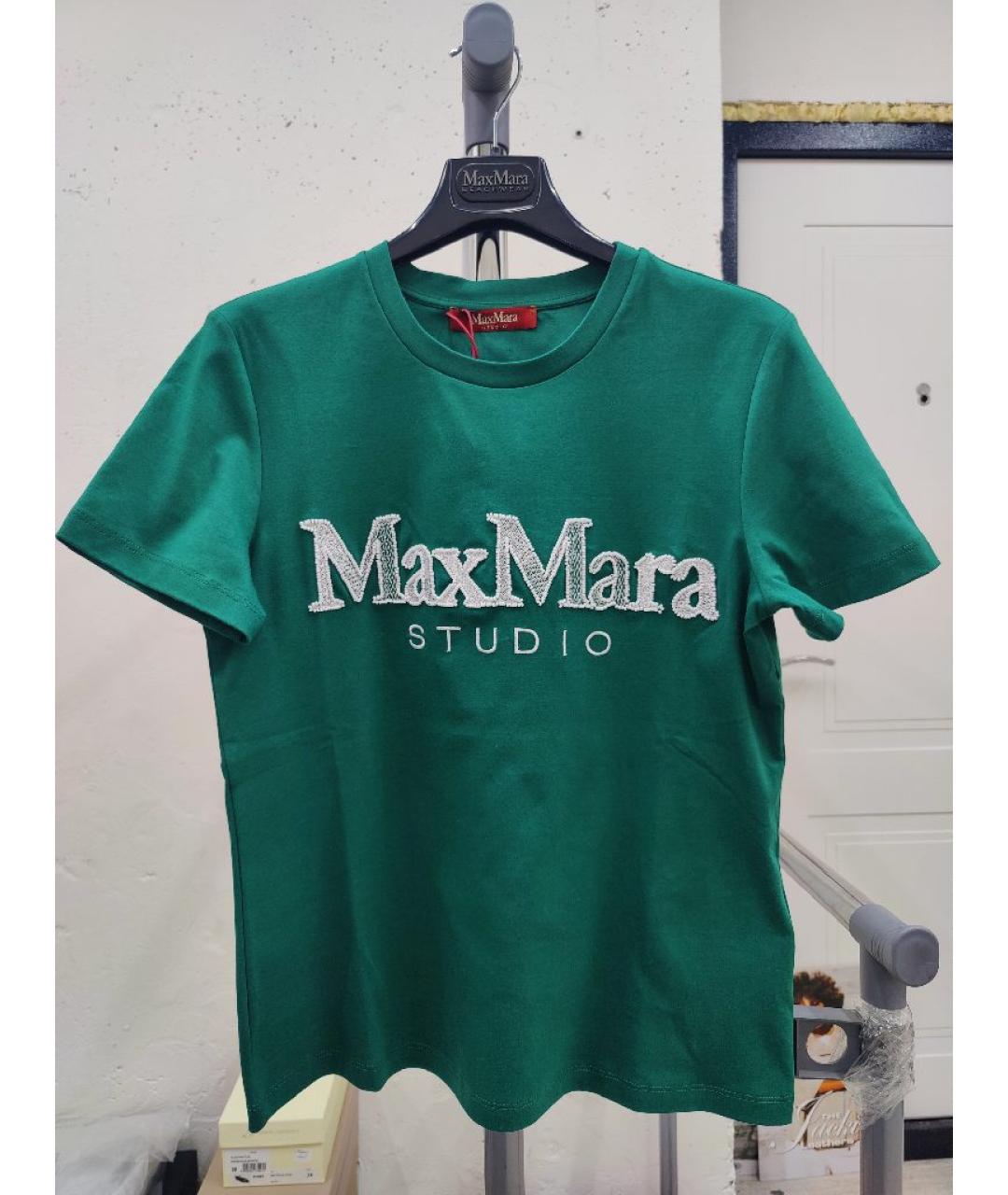 MAX MARA STUDIO Зеленая хлопковая футболка, фото 5