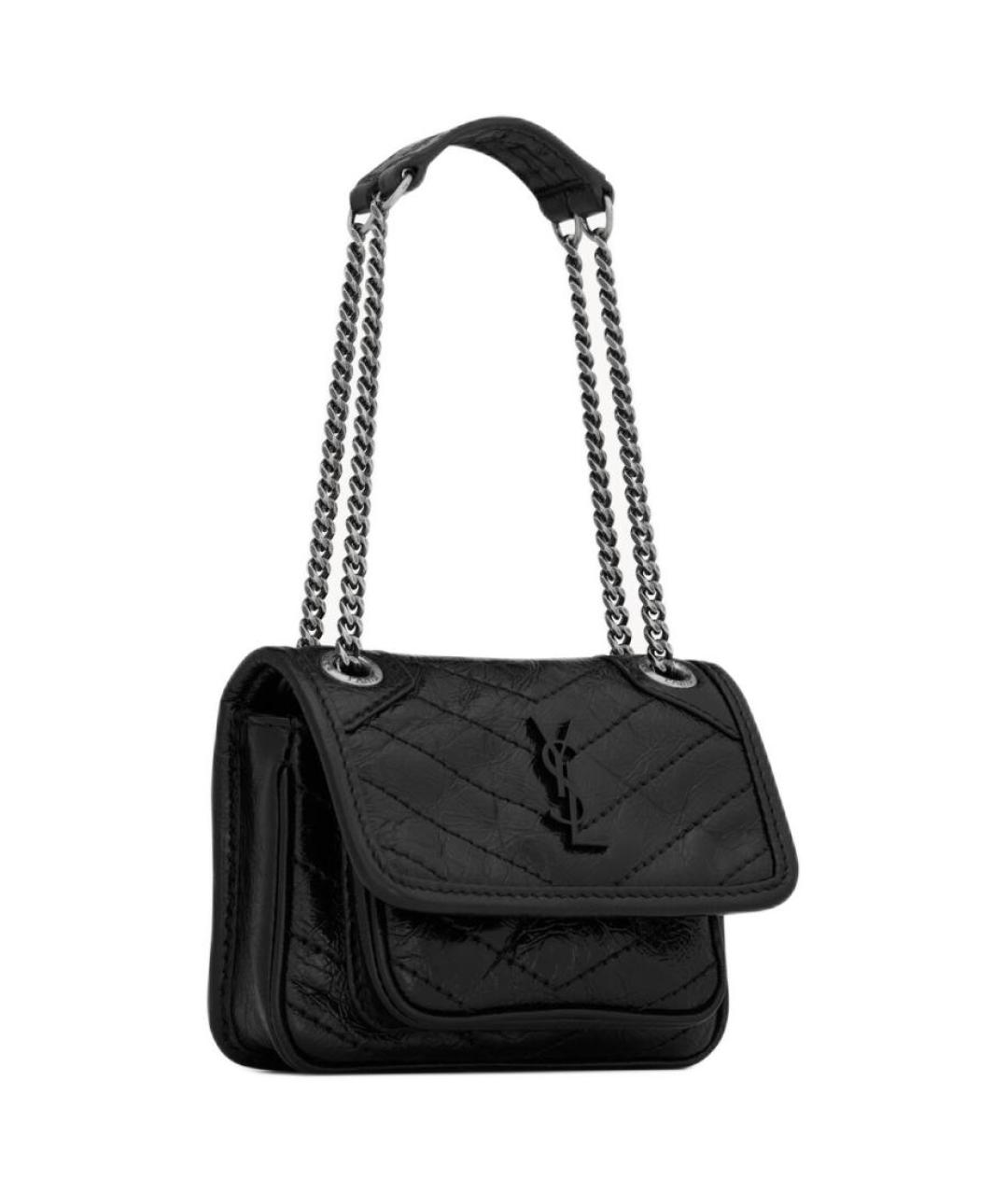 SAINT LAURENT Черная кожаная сумка через плечо, фото 2