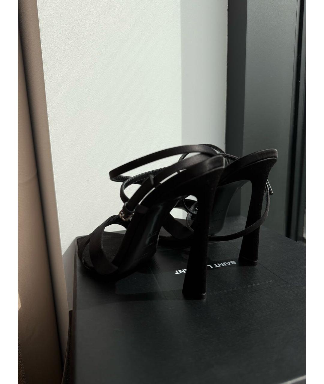 SAINT LAURENT Черные текстильные босоножки, фото 4