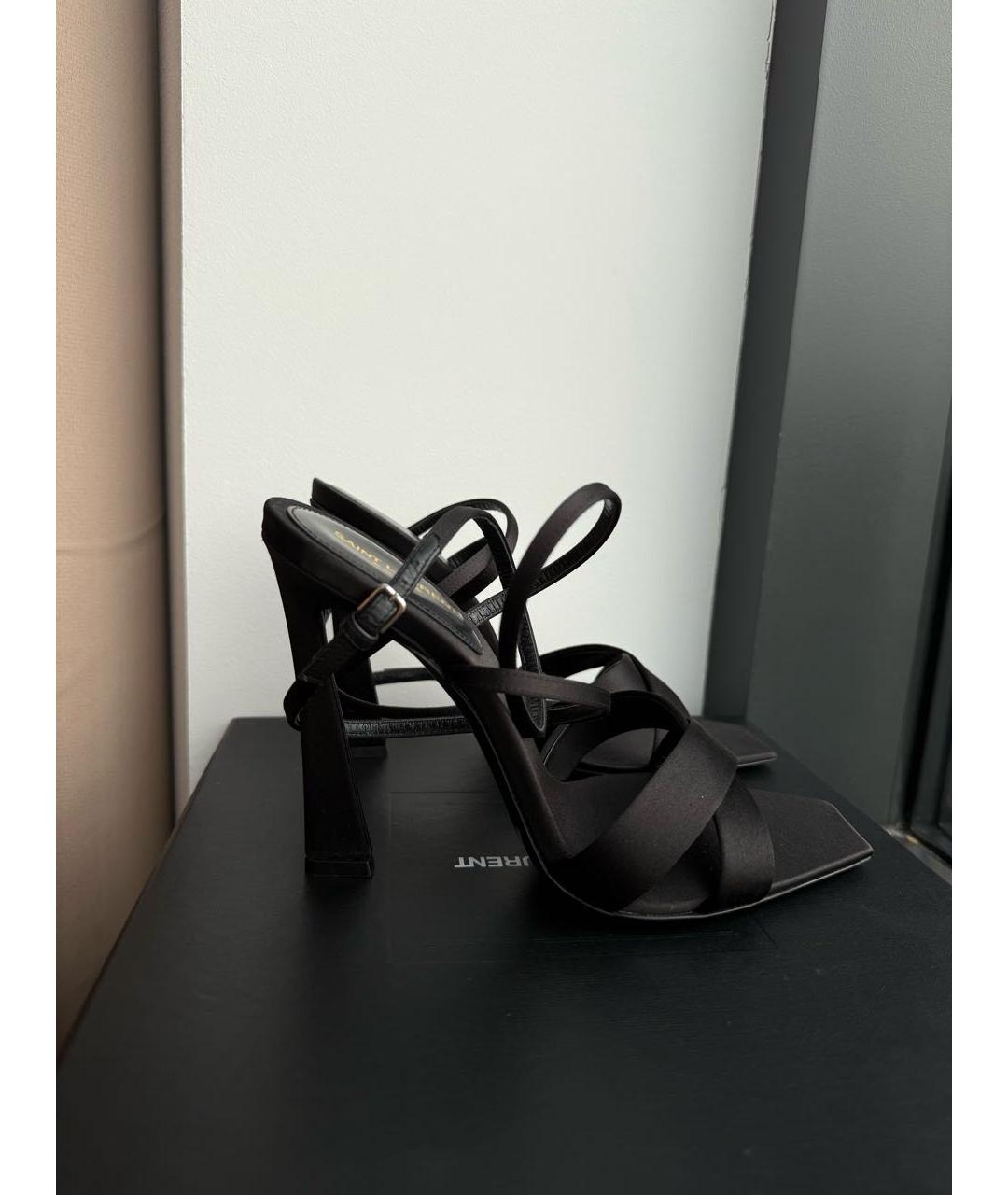 SAINT LAURENT Черные текстильные босоножки, фото 5