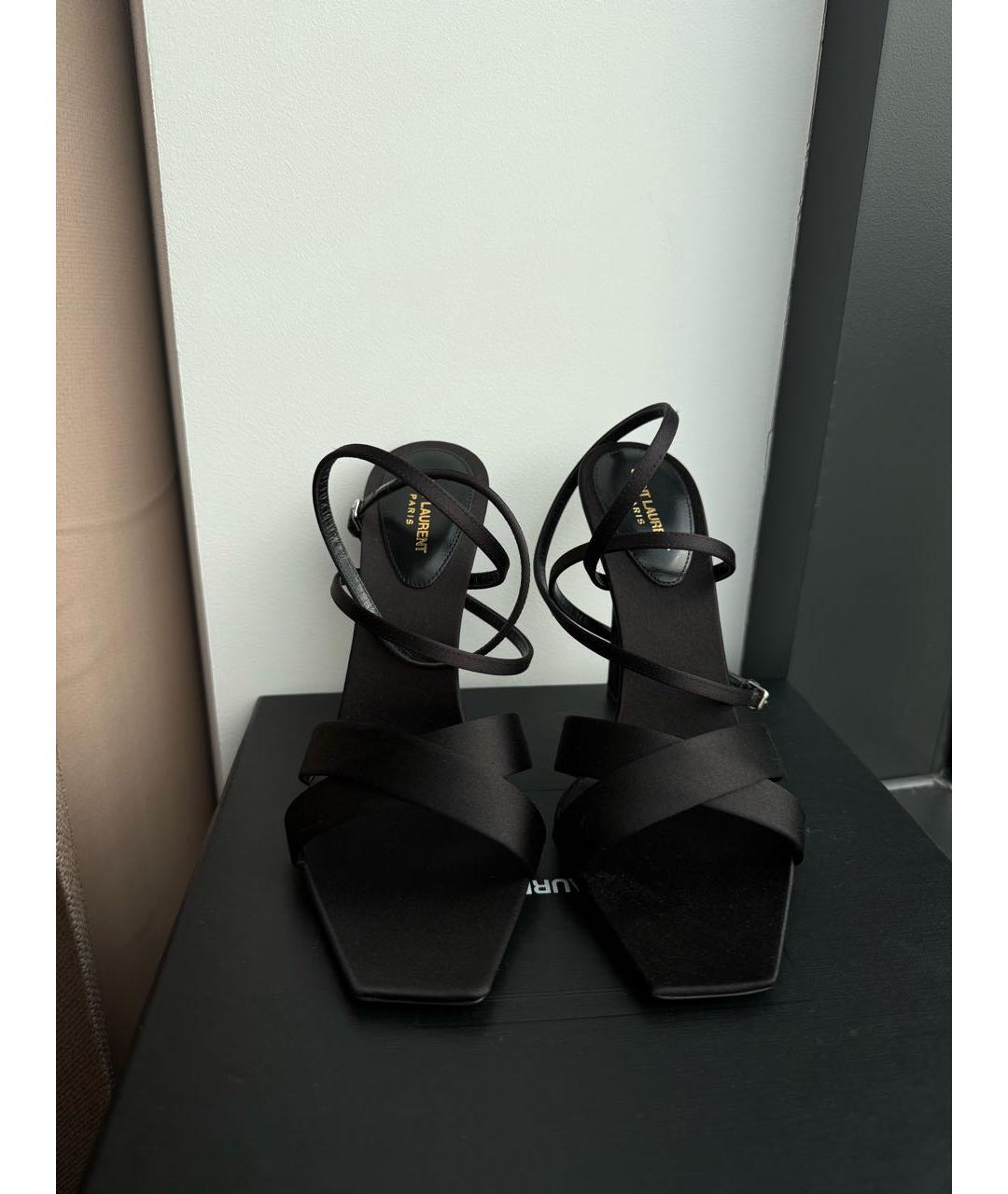 SAINT LAURENT Черные текстильные босоножки, фото 3