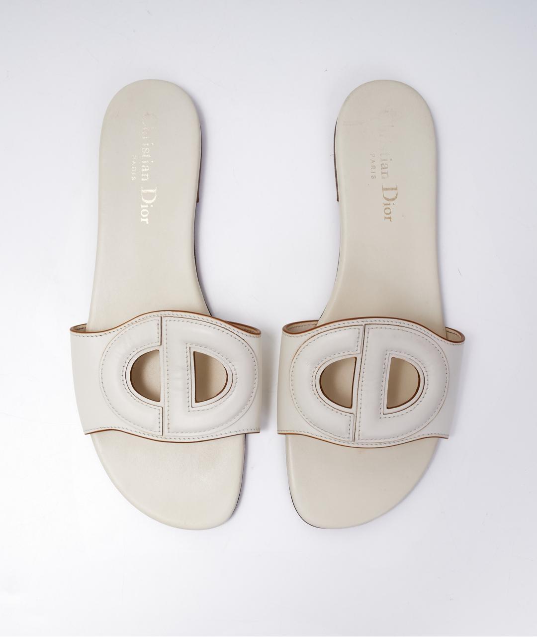 CHRISTIAN DIOR Белые кожаные шлепанцы, фото 5